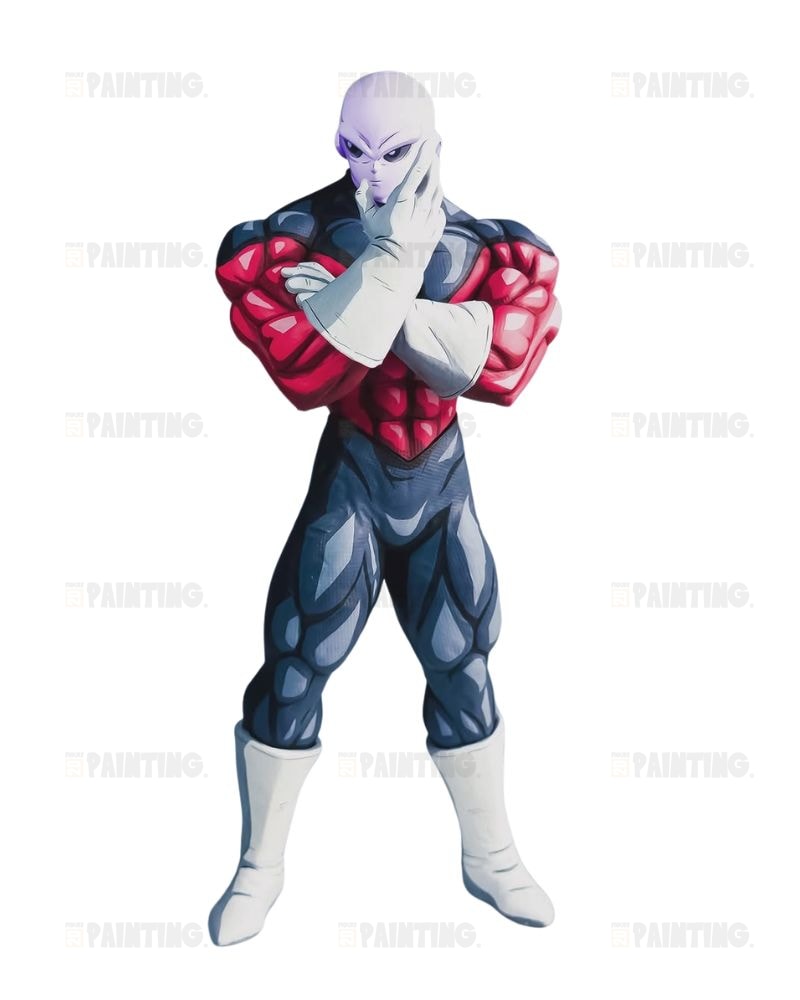 An anime-style collectible figure of a bald, pale purple-skinned warrior with muscular definition, wearing a red and dark blue bodysuit with white boots, posed against a solid white background.
