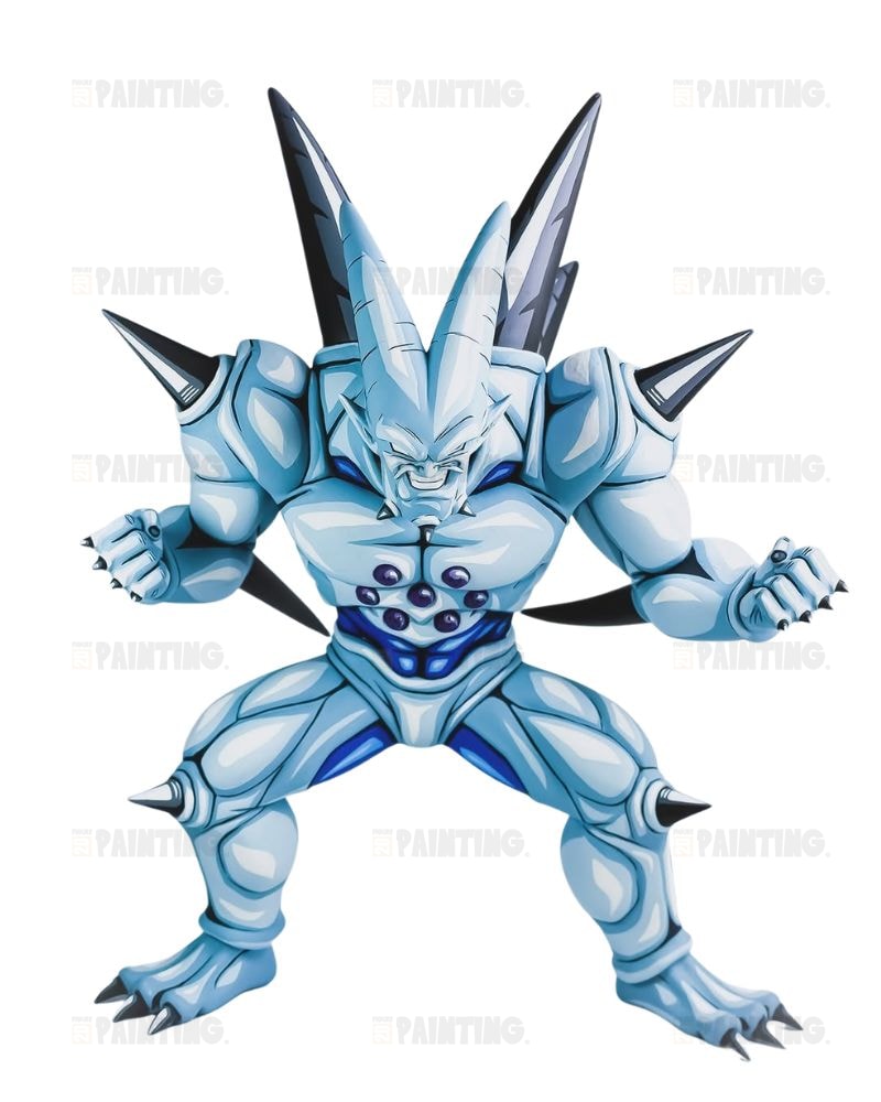 A stylized blue and white armored fantasy creature or monster character shown in a crouched, aggressive pose on a plain white background.