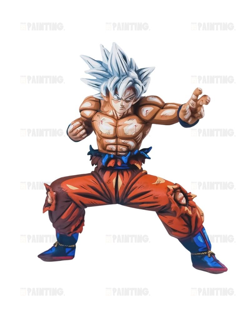 A stylized illustration of a muscular anime character in a fighting pose, with spiky silver hair, an orange gi, and blue boots, isolated on a white background.