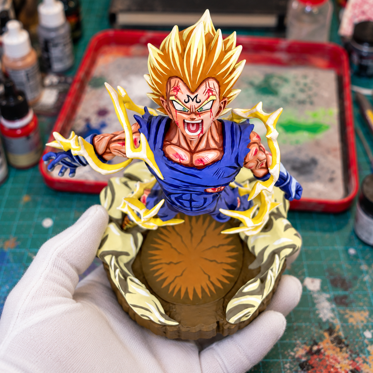 Vegeta History Box — hand-painted figure in artist workshop