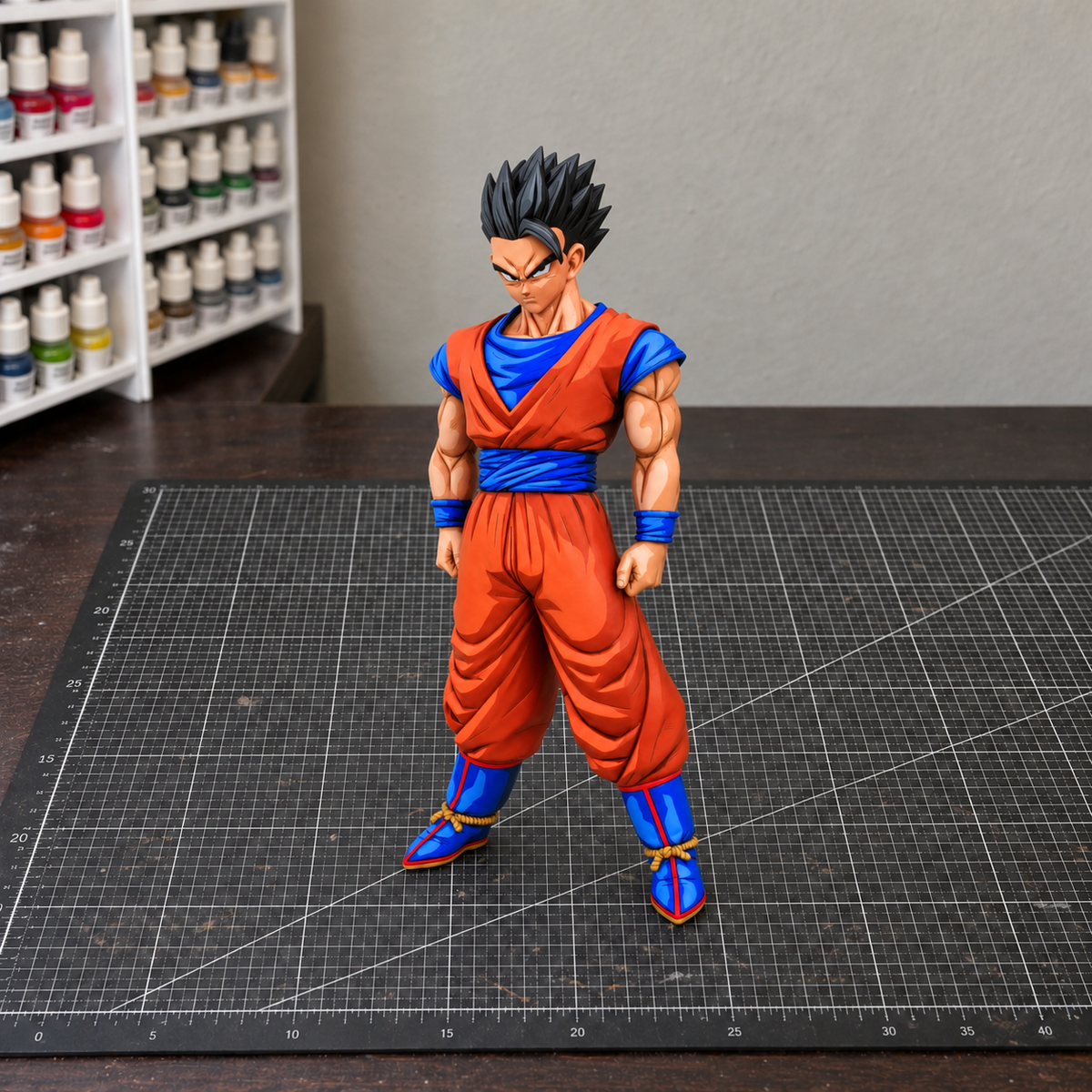 Gohan Base Orange Gi — hand-painted figure in artist workshop
