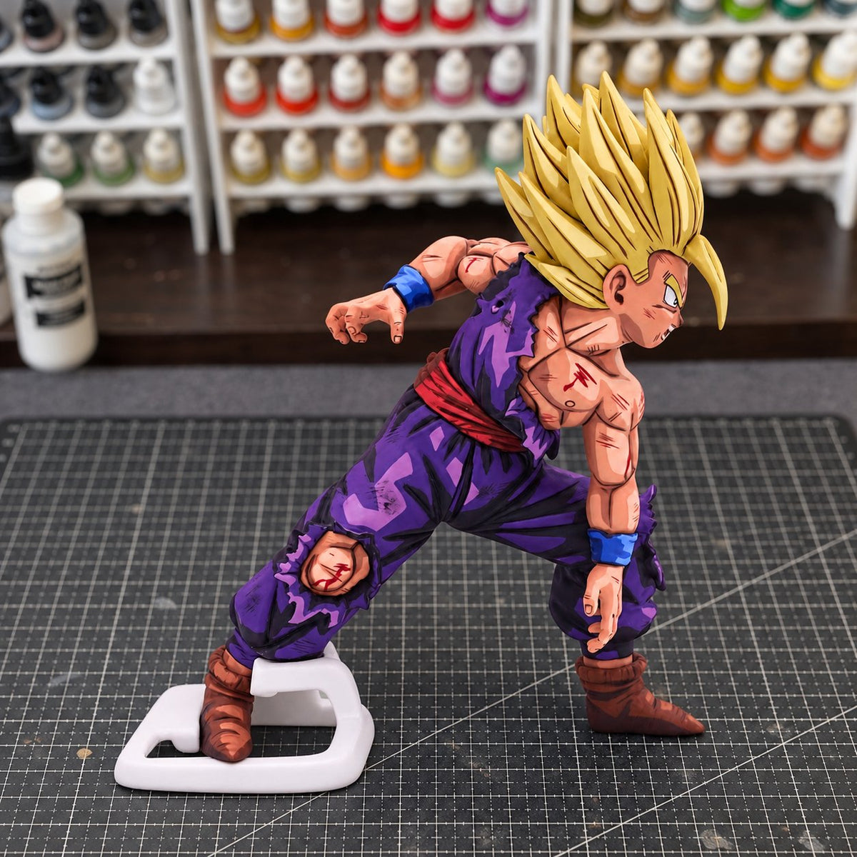 Hand-Painted Dragon Ball Super Saiyan Gohan Battle-Damaged Figure Repaint — hand or studio