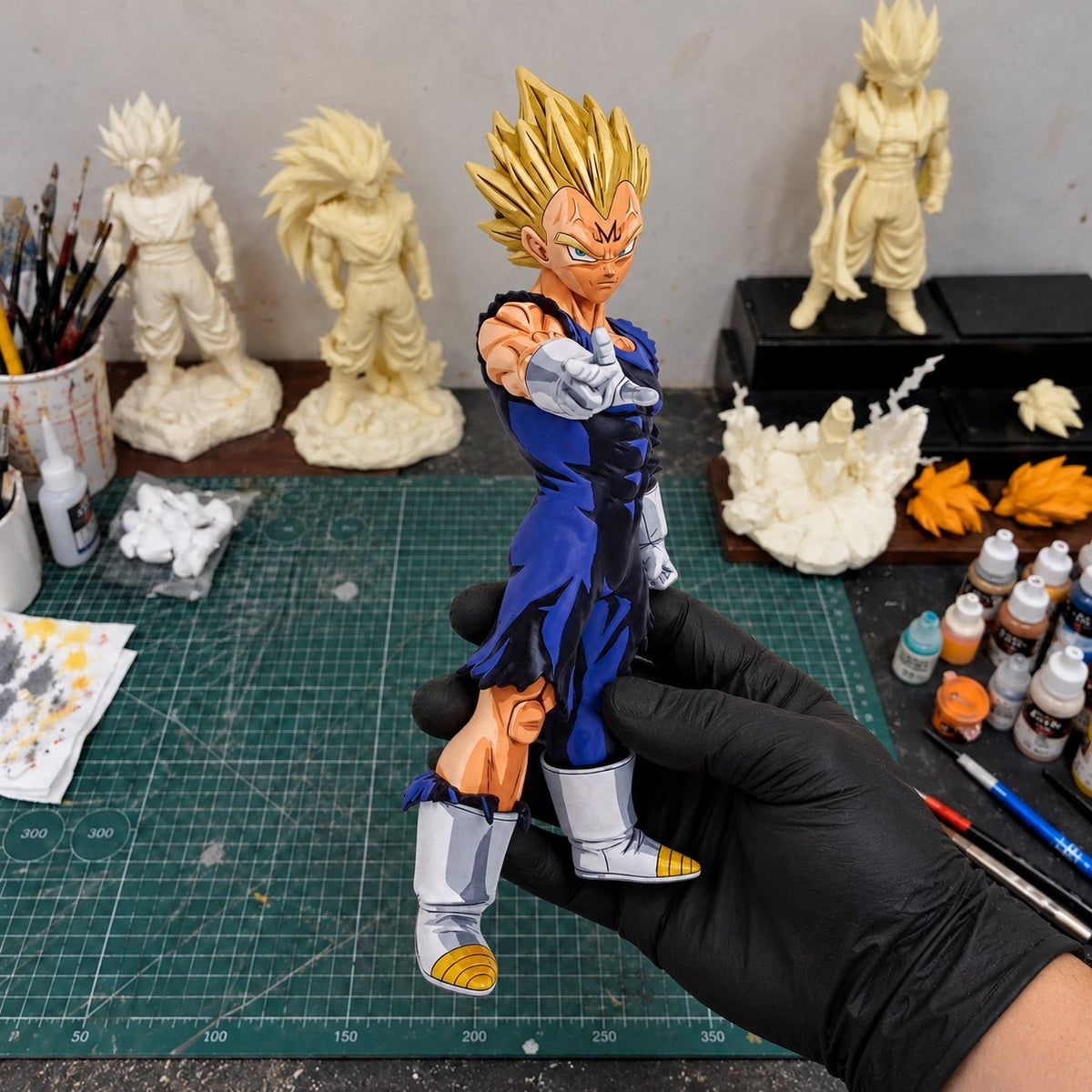 Prize G Majin Vegeta SSJ Figure Repaint — workshop view