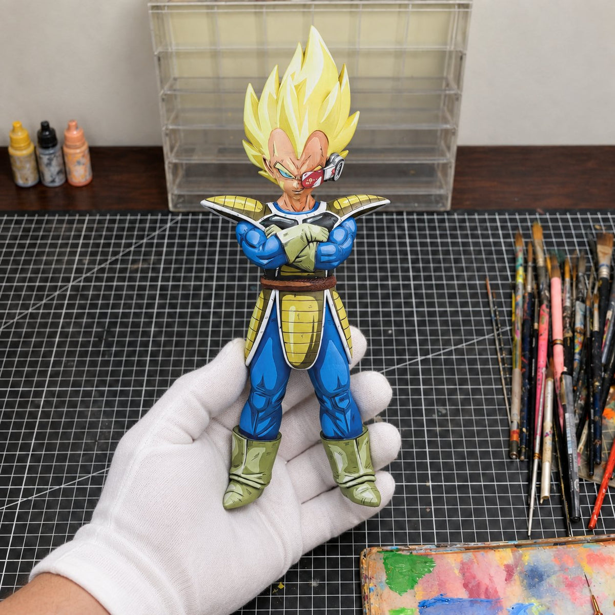 Vegeta Super Saiyan 2D Painted Figure – Arms Crossed — original painted finish in a miniature painting workshop