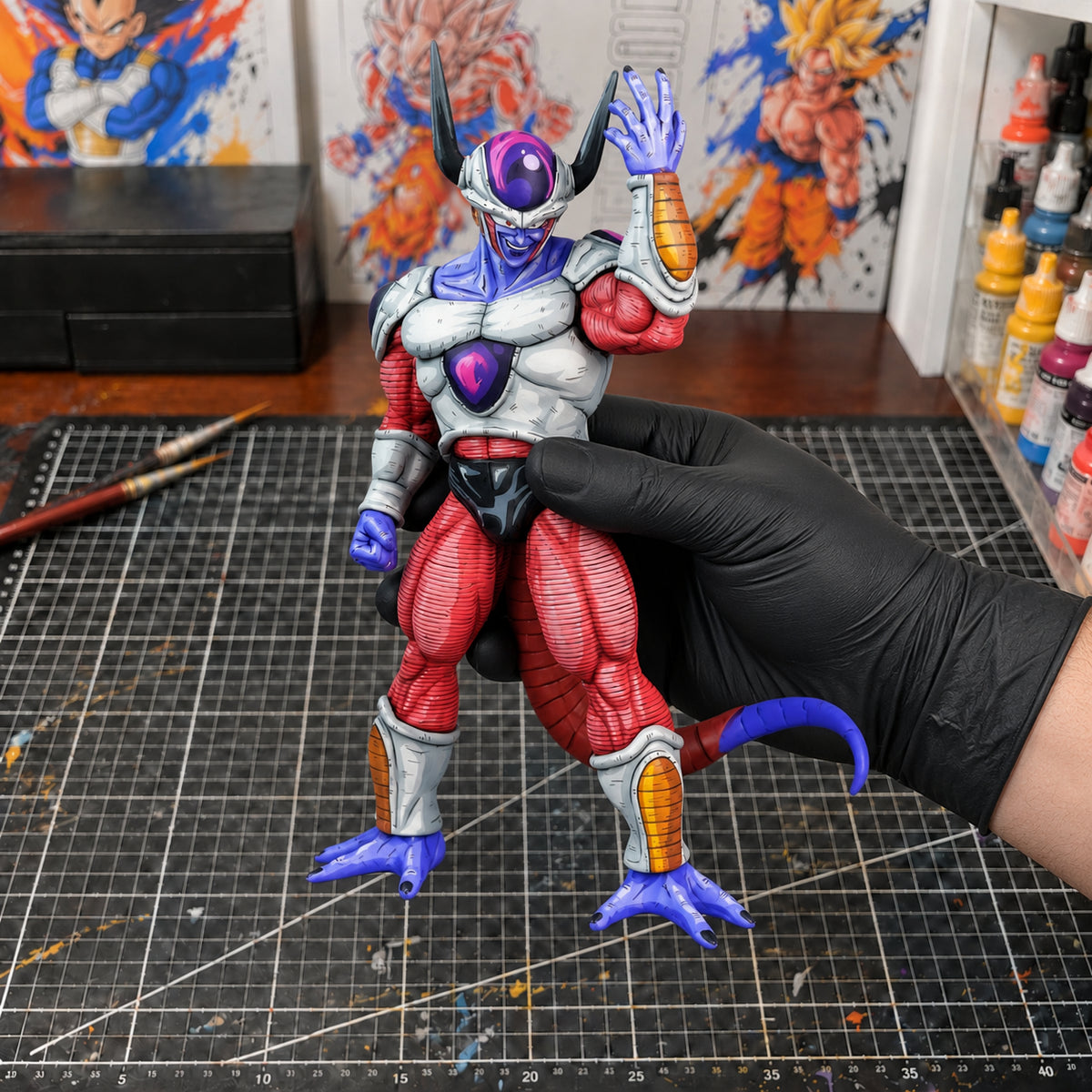 Dragon Ball Frieza 2nd Form Figure Repaint — figure held in a gloved hand
