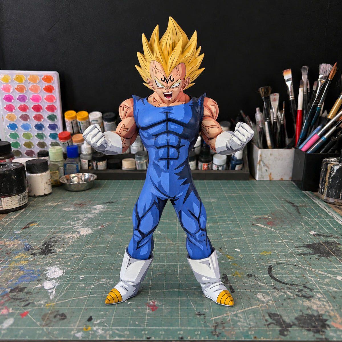 Dragon Ball Majin Vegeta SSJ2 Golden Hair Figure Repaint — workshop view