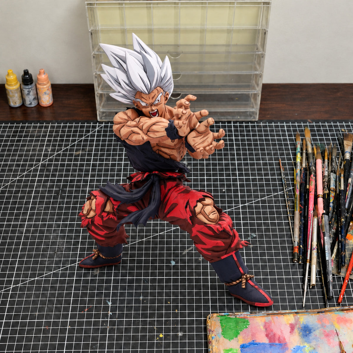 Dragon Ball Legends Goku Figure Repaint – Silver-Hair Colourway — workshop view