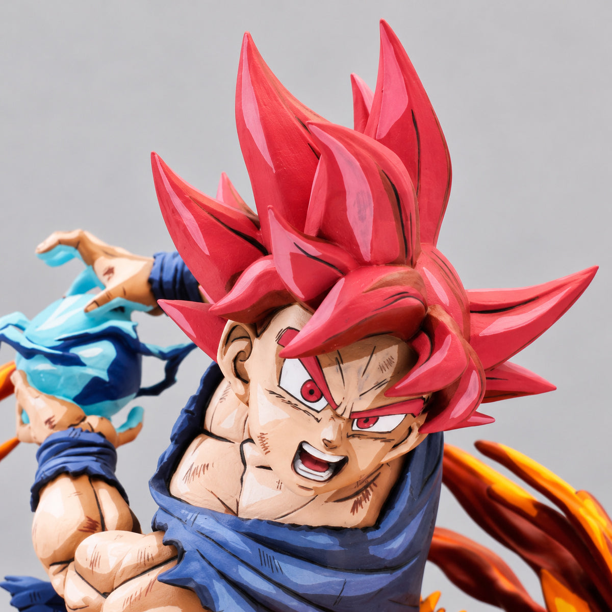 Anime 2D Painted Super Saiyan God Son Goku Figure — head detail