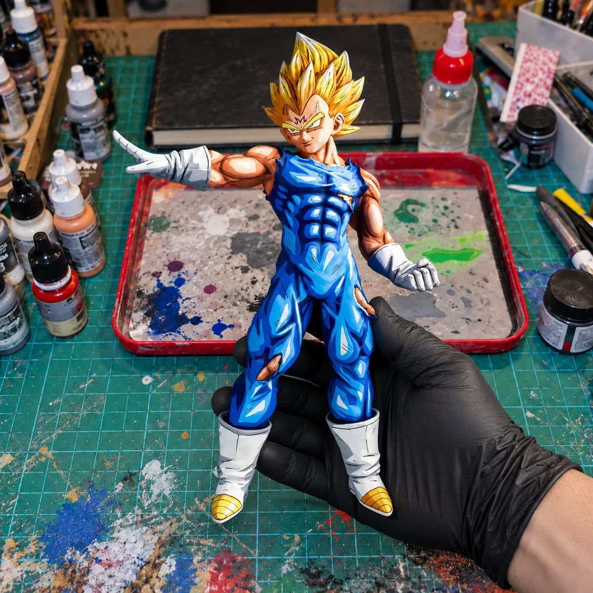 Dragon Ball Z Majin Vegeta Figure Repaint — hand or studio view