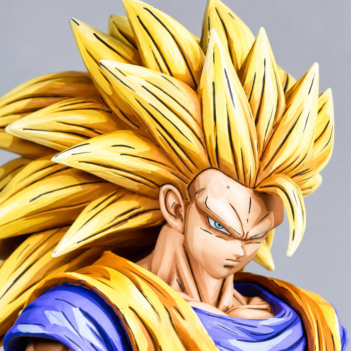 Super Saiyan 3 Goku 2D painted collectible, head and painted linework detail