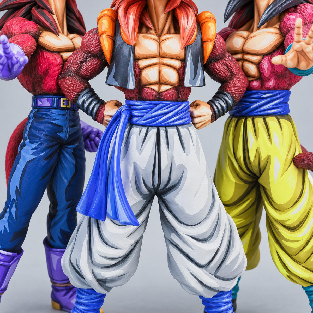 Super Saiyan 4 Goku, Vegeta and Gogeta set 2D painted collectible, body paint and clothing detail