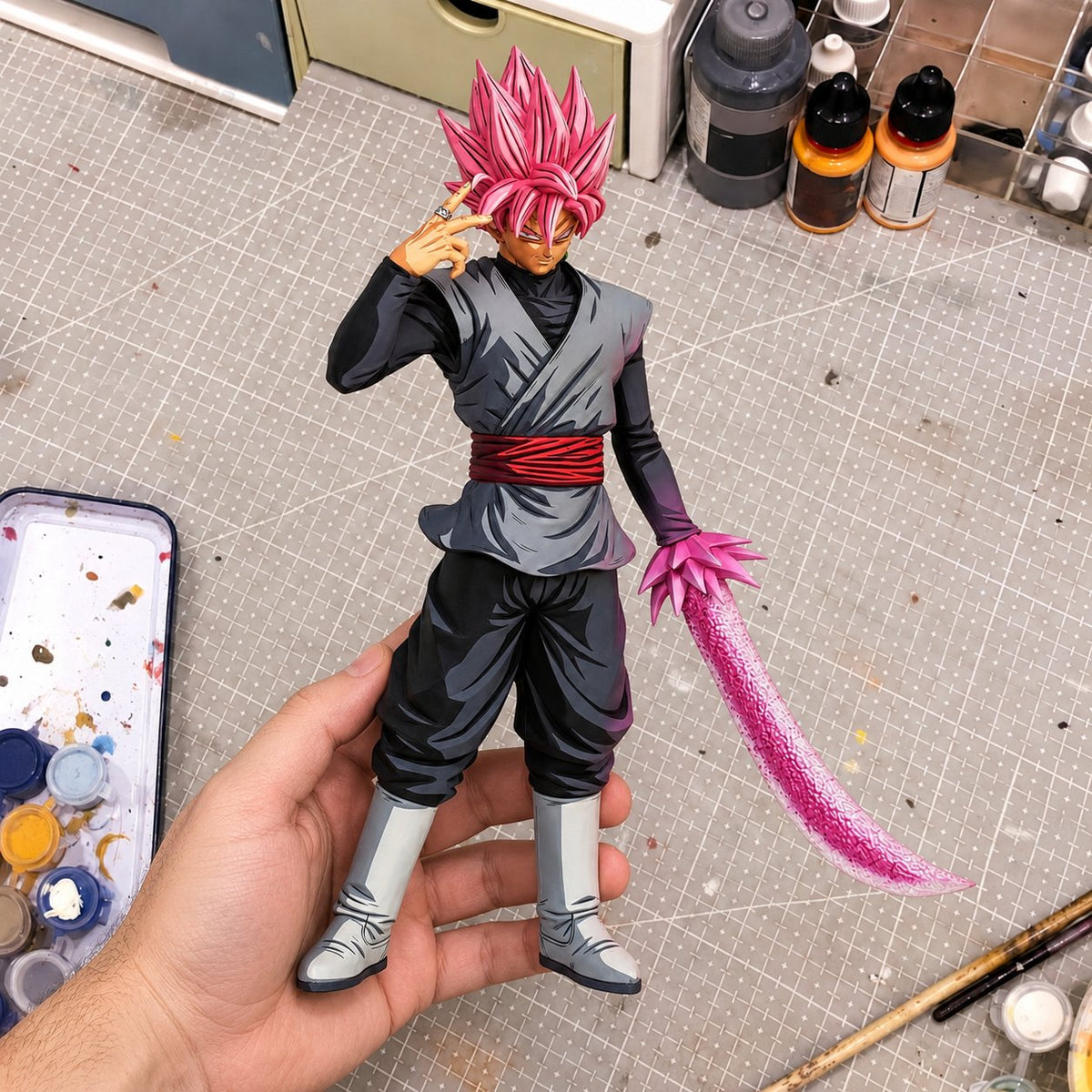 Collector Piece Goku Black Super Saiyan Rose 2D Figure Repaint — workshop view