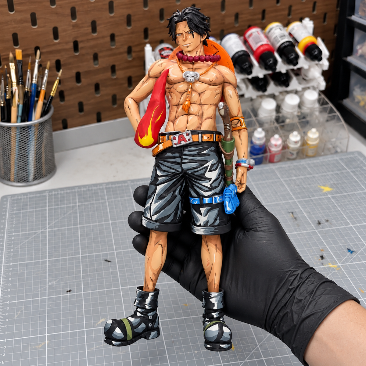 One Piece Grandista Portgas D. Ace Figure Repaint — workshop view