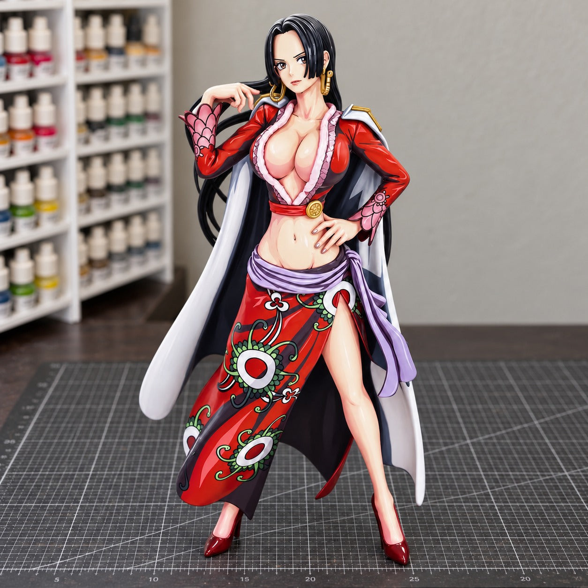 Anime Colour One Piece Boa Hancock Figure Repaint — painted figure in a miniature painting workshop