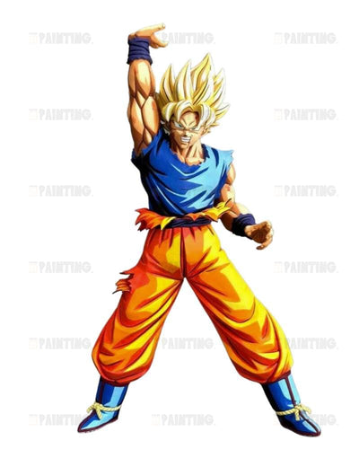 An anime-style illustration of a muscular male character with spiky blond hair, wearing a torn blue top and orange pants, posed dynamically against a plain white background.