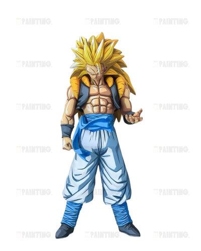 An anime-style character figure of a muscular male warrior with spiky yellow hair, wearing a torn yellow jacket, light blue pants, and a blue sash, shown against a plain white background.