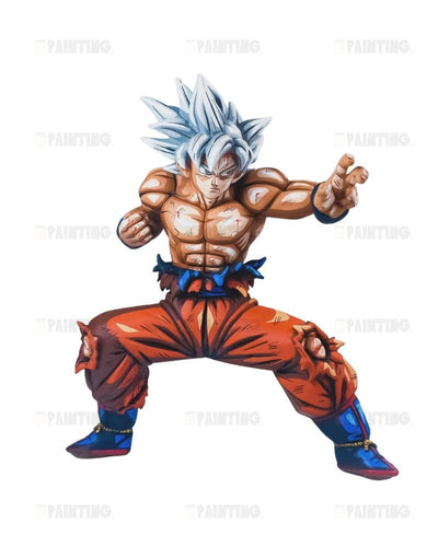 A stylized illustration of a muscular anime character in a fighting pose, with spiky silver hair, an orange gi, and blue boots, isolated on a white background.