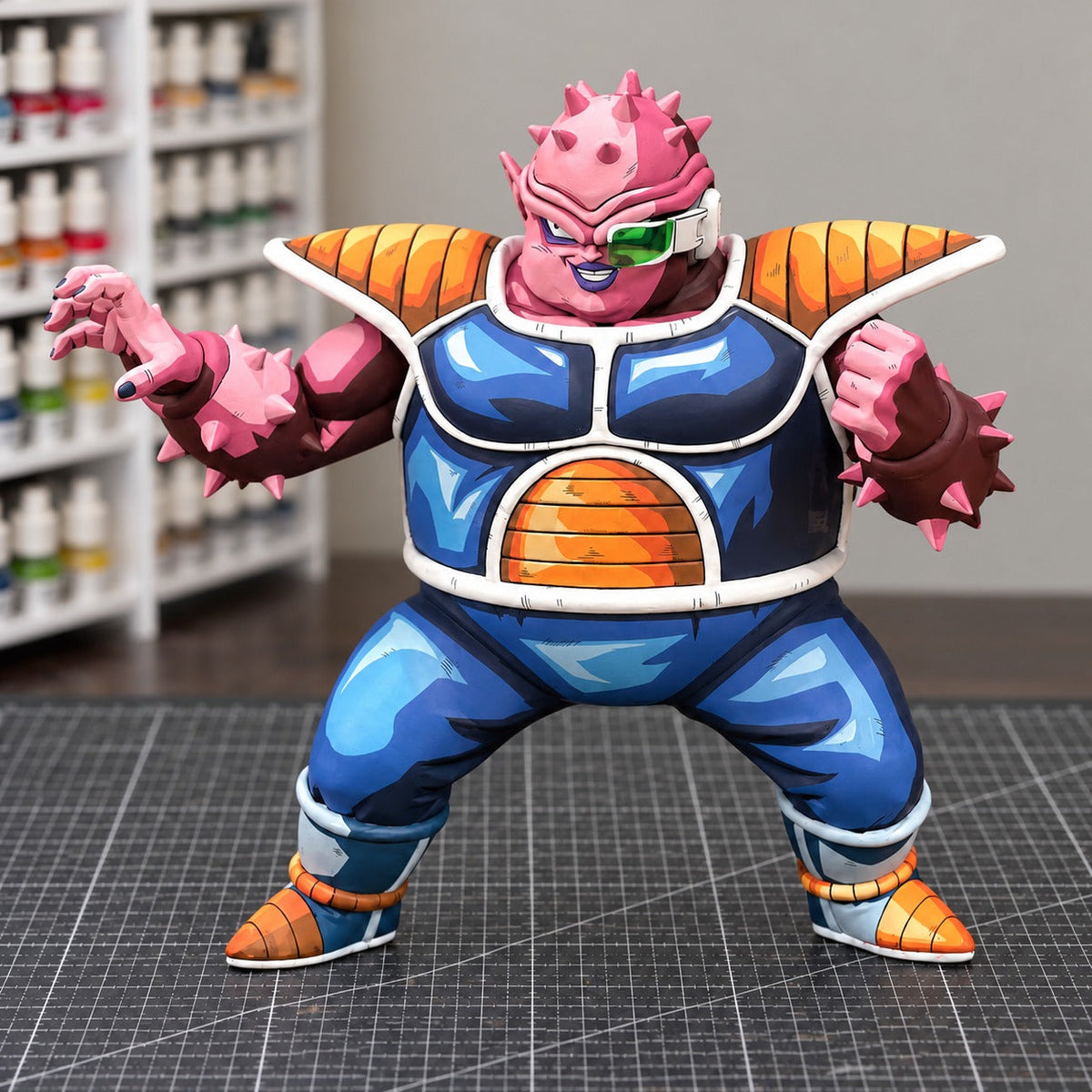 2D Colour Anime Dragon Ball Dodoria Figure Repaint — painted figure in a miniature painting workshop