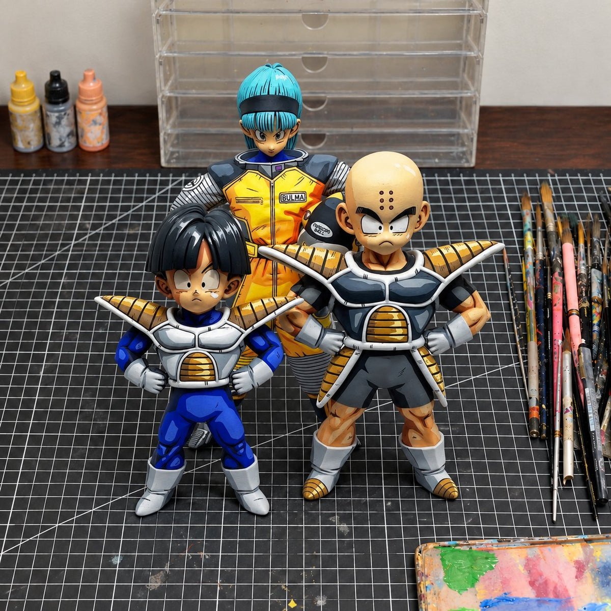 Anime Colour Dragon Ball Gohan, Krillin, Bulma 2D Figure Repaint — workshop view