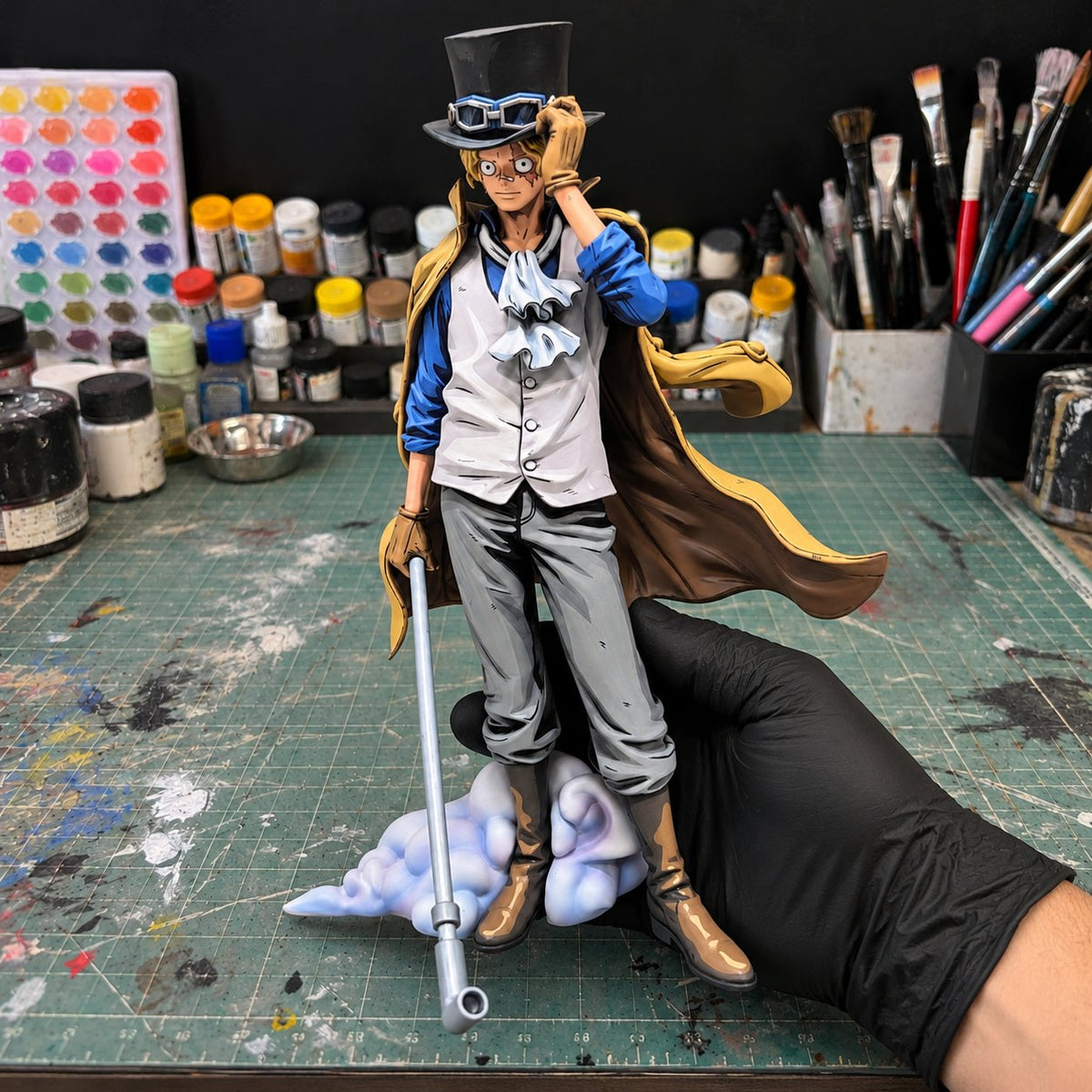 One Piece Premium Sabo Figure Repaint — workshop view