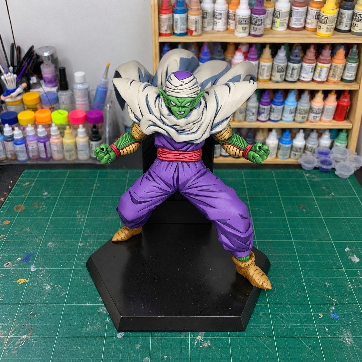 Dragon Ball Z Piccolo 40th Anniversary Figure Repaint — painted figure in a miniature painting workshop