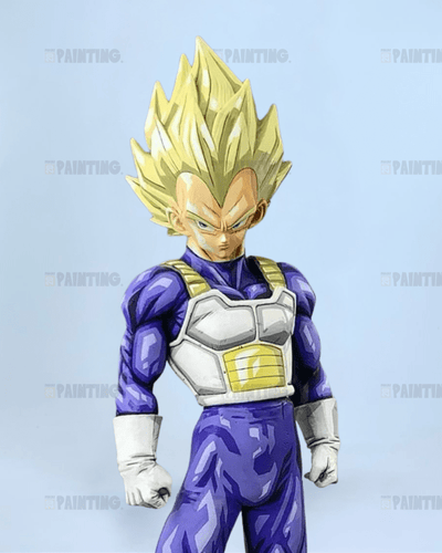 Super Saiyan character in a purple and gold outfit on a light blue background