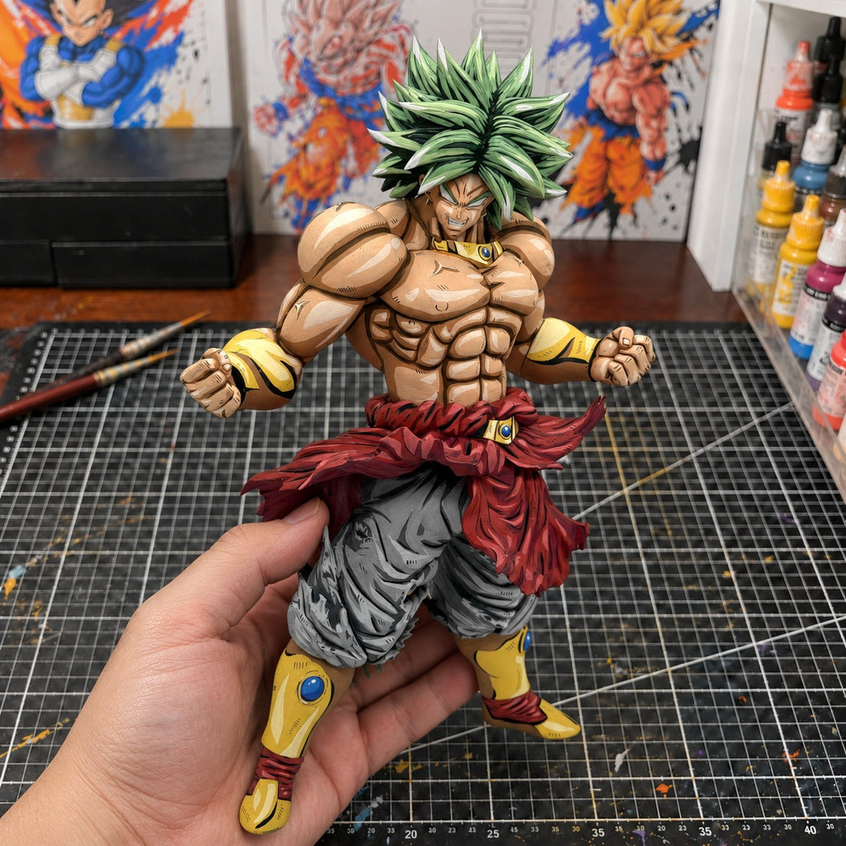 Limited Edition Super Saiyan Broly Figure Repaint — original painted finish in a miniature painting workshop