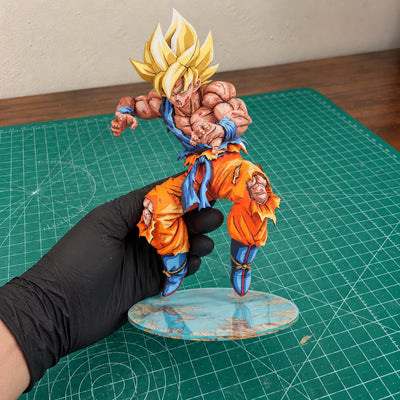 Dragon Ball Super SSJ Son Goku Figure Repaint — painted figure in a miniature painting workshop