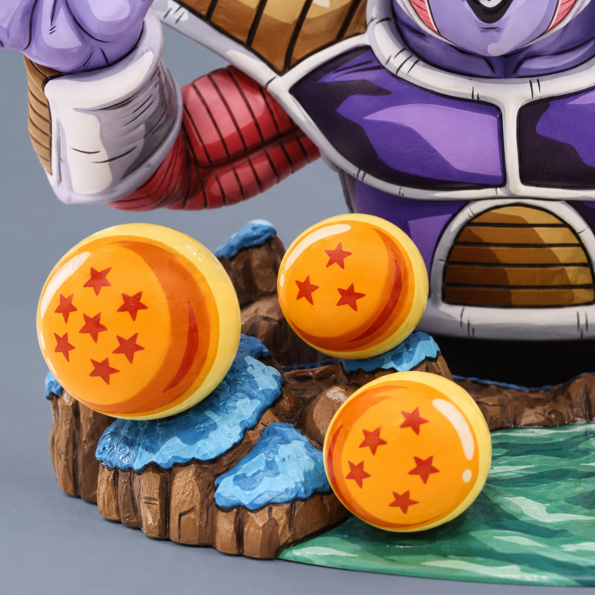 Dragon Ball Frieza Diorama Figure Repaint — Front Dragon Balls, blue water and rocky ledge detail