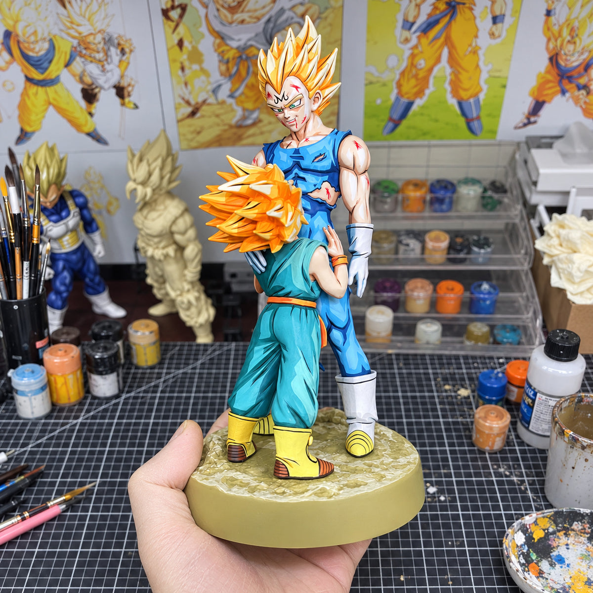 Dragon Ball Vegeta Father & Son Figure Repaint — Figure in painting workshop