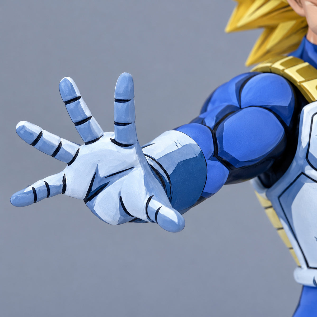 Dragon Ball SSJ Vegeta Anime Figure Repaint — open white glove palm and blue forearm