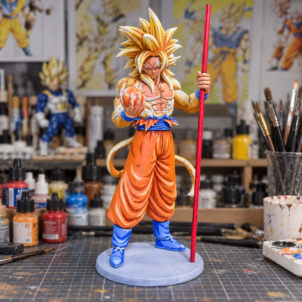 Dragon Ball SSJ4 Golden Goku Figure Repaint — Figure in painting workshop