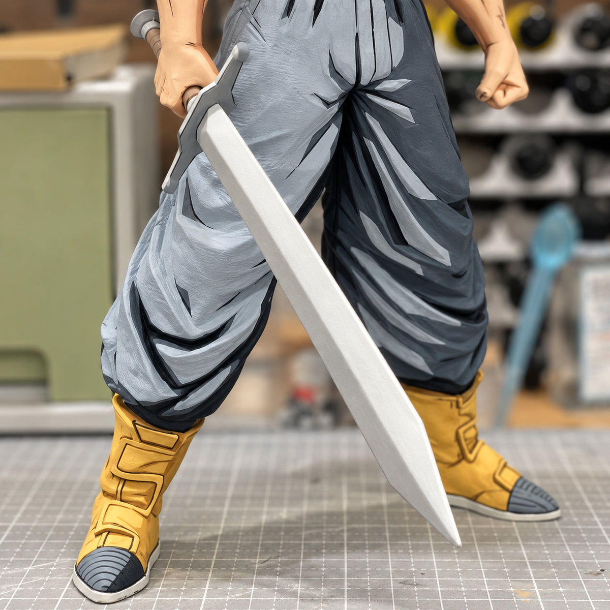 Custom Dragon Ball Trunks Anime Colour 2D Figure Repaint — grey lower trousers and yellow boots