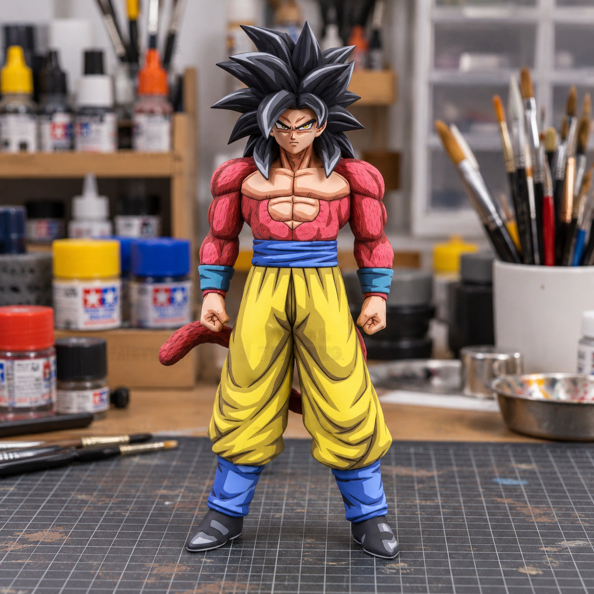 2D Colour Dragon Ball GT Super Saiyan 4 Goku Figure Repaint — Figure in painting workshop