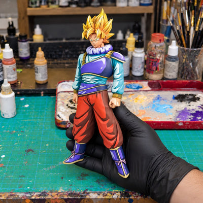 Dragon Ball Son Goku Yardrat 2D Colour Figure Repaint — painted figure in a miniature painting workshop
