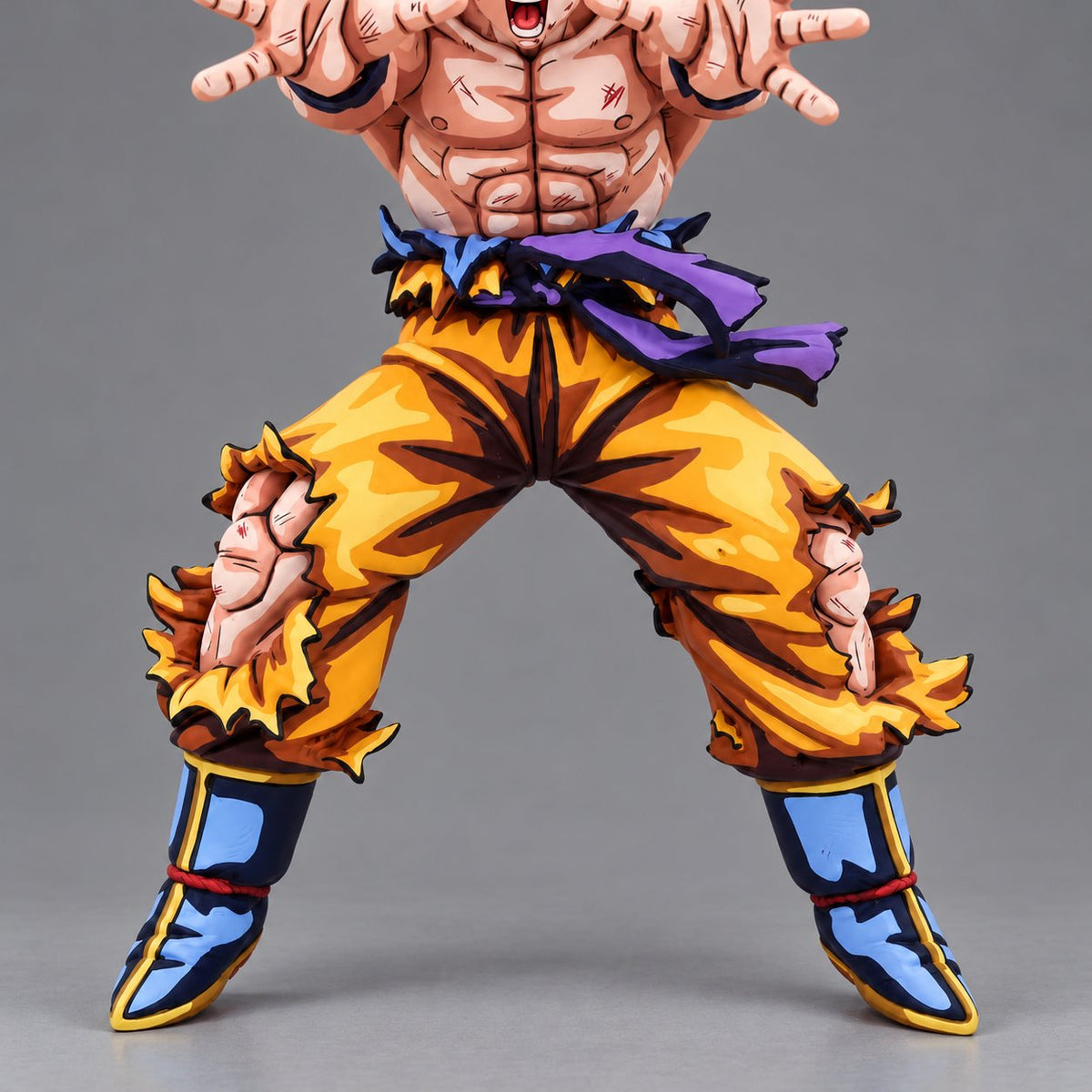 Dragon Ball Super Saiyan Son Goku 2D Figure Repaint — torn yellow trousers and complete boots with authentic support
