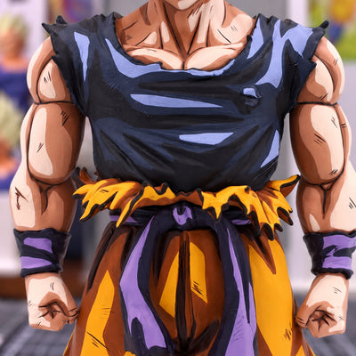 Dragon Ball Super Saiyan Son Goku Anime Figure Repaint — torn dark chest shirt and purple waist sash