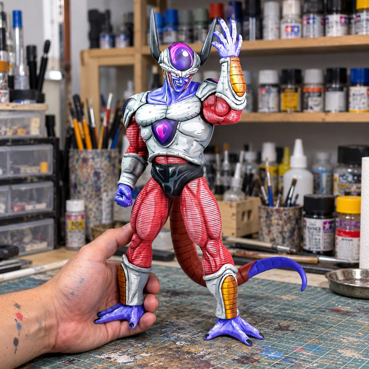 Dragon Ball Frieza 2nd Form Figure Repaint — hand or studio view