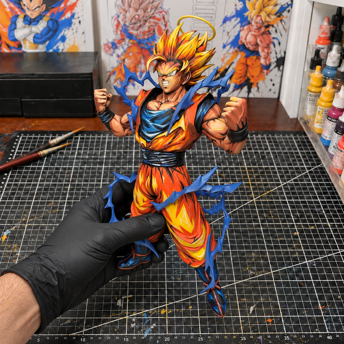Anime Colour Super Saiyan Son Goku Figure Repaint — workshop view