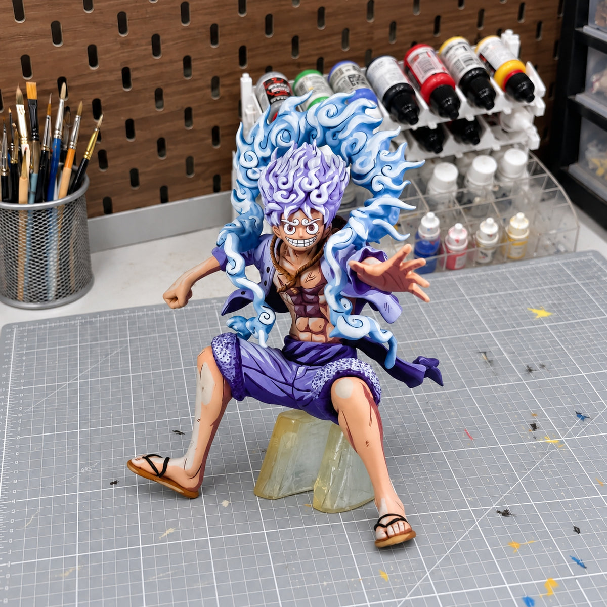 3D Printed Anime Colour One Piece Luffy Gear 5 Figure Repaint — workshop view