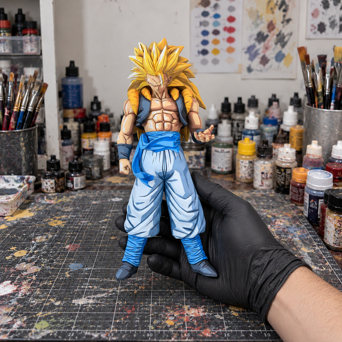 Anime Style Dragon Ball Gogeta SSJ3 Figure Repaint — workshop view