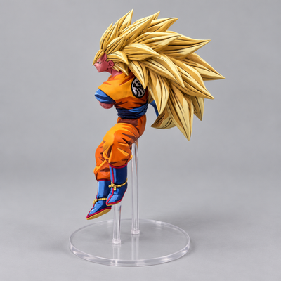 Anime Style Dragon Ball Super Saiyan 3 Son Goku Figure Repaint — 13 cm Action Pose — rear or alternate view