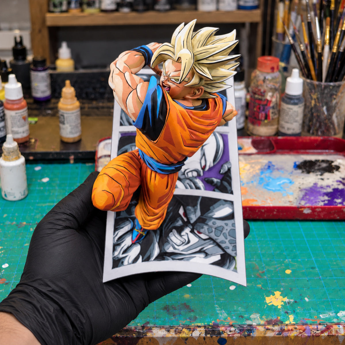Super Saiyan Son Goku Trail of Battles Figure Repaint — workshop view