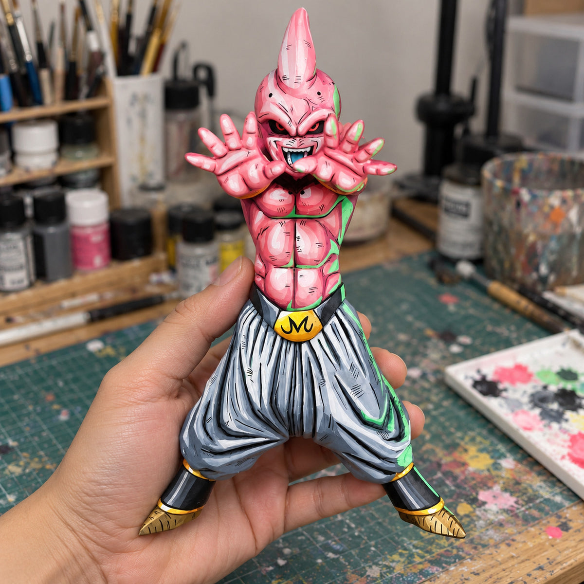 Kid Buu 2D painted collectible, figure held in hand