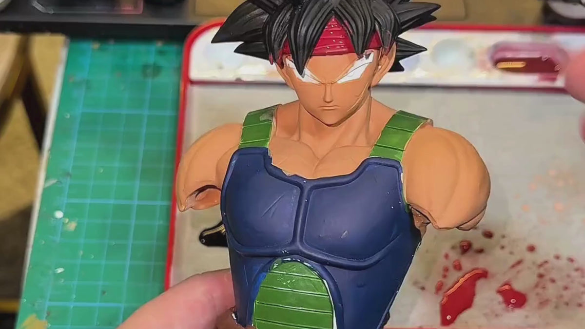 Load video: Hand-painted Bardock figure showing our 2D anime finish