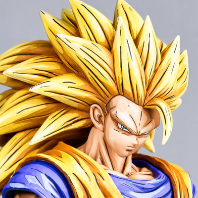 Super Saiyan 3 Goku 2D painted collectible, head and painted linework detail
