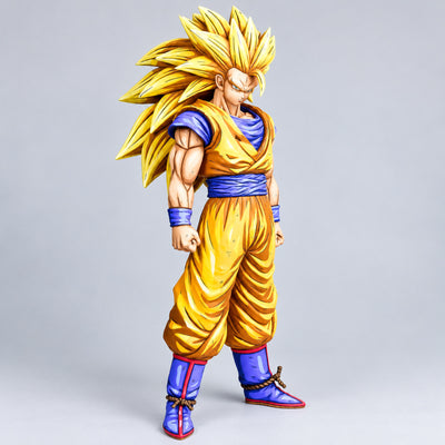 Super Saiyan 3 Goku 2D painted collectible, three-quarter view