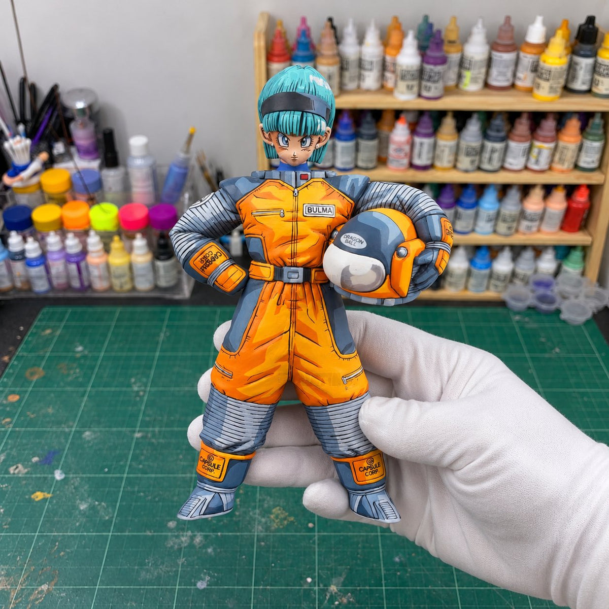 2D Colour Dragon Ball Space Suit Bulma Figure Repaint — original painted finish in a miniature painting workshop