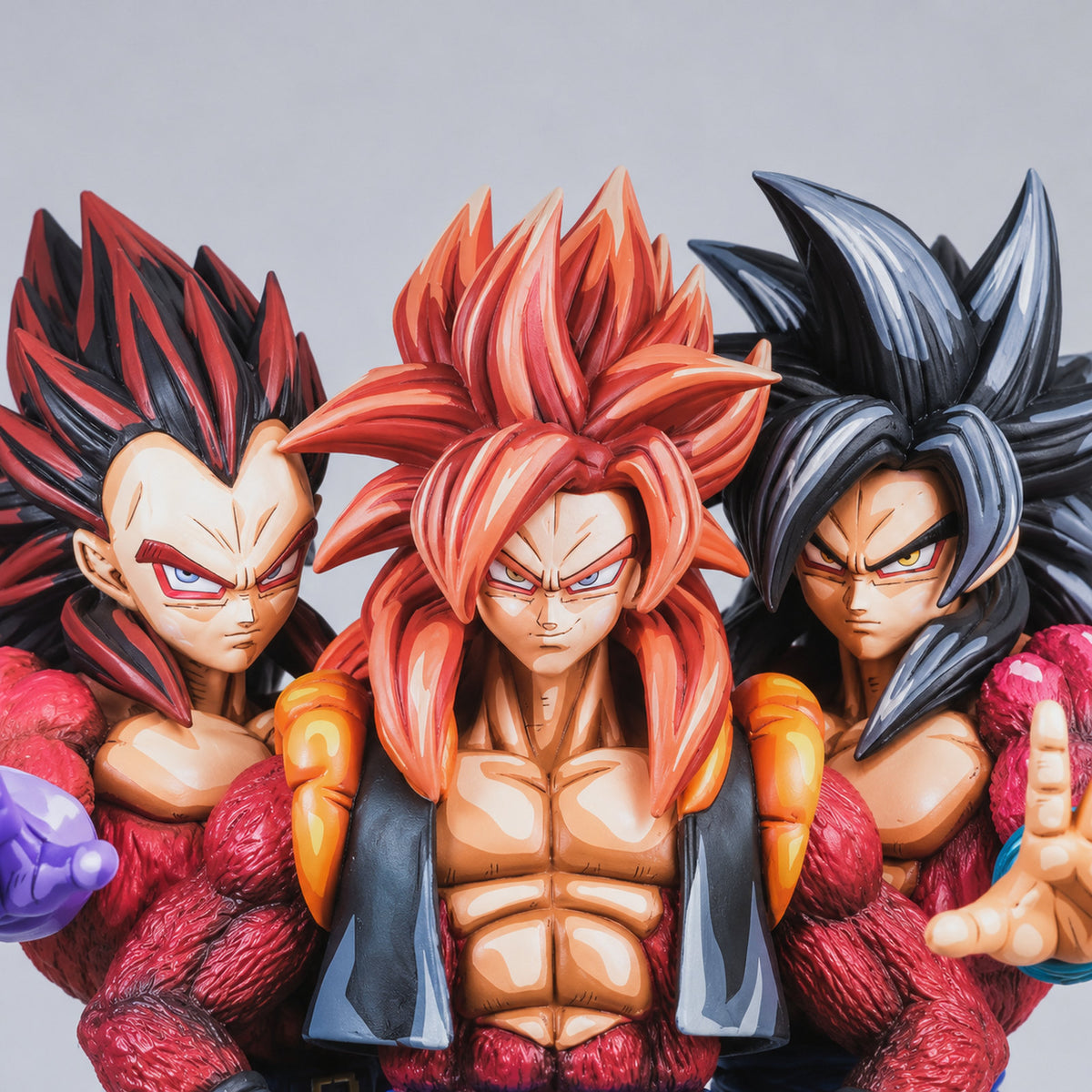 Super Saiyan 4 Goku, Vegeta and Gogeta set 2D painted collectible, character heads and painted linework detail