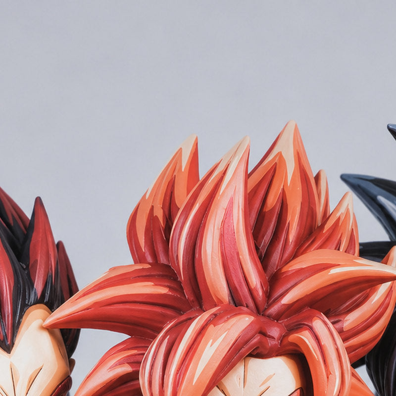 SSJ4 Goku, Vegeta & Gogeta 2D Painted Figure Set — close-up of hair sculpt and painted highlights
